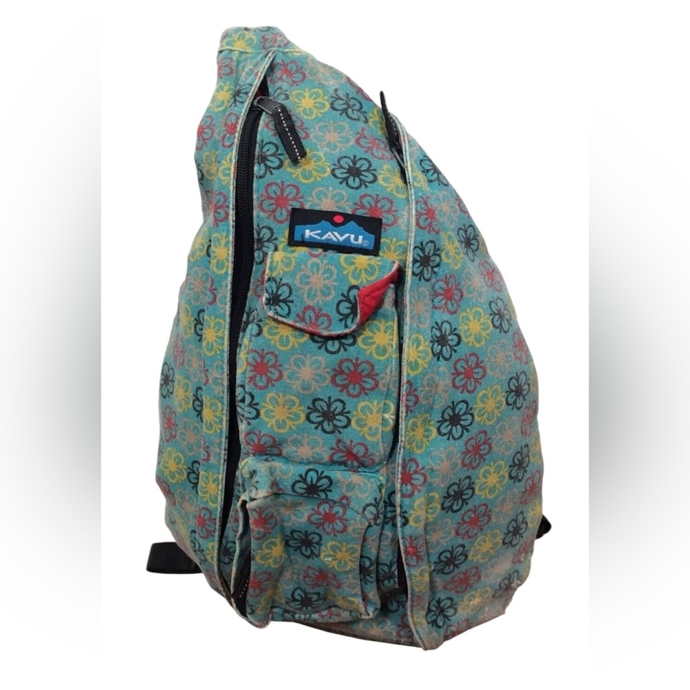 KAVU Rope Sling Bag - FLORAL Canvas Padded Back Crossbody